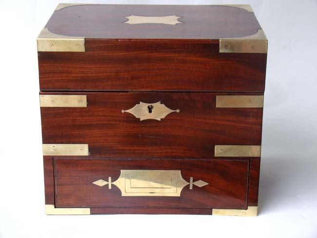 A Magnifiscent Brass Bound Mahogany Apothecary Box circa 1840 now converted into a jewelry or valuables box — image 3